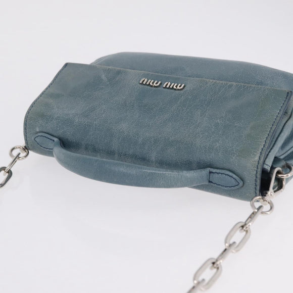 Miu Miu Matelasse Chain Shoulder Bag Vitellolux Blue Silver Auth 207991A