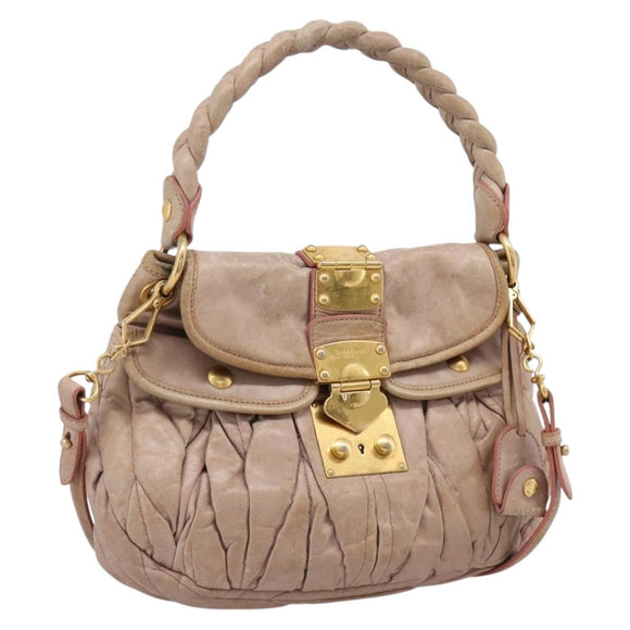 Miu Miu Hand Bag Vitellolux 2way Pink Gold Auth 207996
