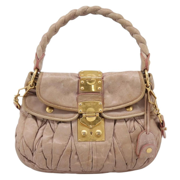 Miu Miu Hand Bag Vitellolux 2way Pink Gold Auth 207996
