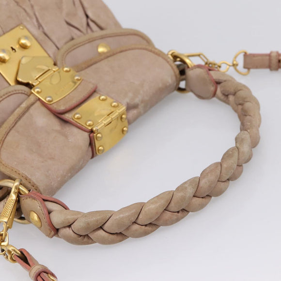 Miu Miu Hand Bag Vitellolux 2way Pink Gold Auth 207996