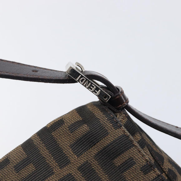FENDI Zucca Canvas Mamma Baguette Shoulder Bag Brown Black Auth 207999A