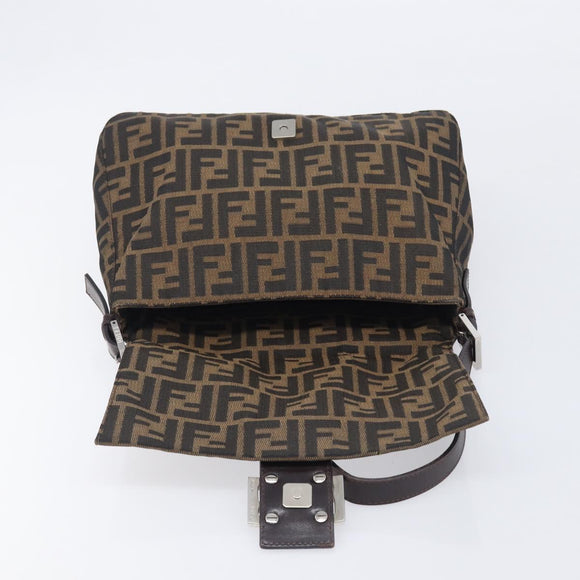 FENDI Zucca Canvas Mamma Baguette Shoulder Bag Brown Black Auth 207999A