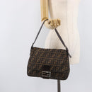 FENDI Zucca Canvas Mamma Baguette Shoulder Bag Brown Black Auth 207999A-25