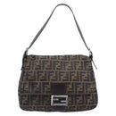 FENDI Zucca Canvas Mamma Baguette Shoulder Bag Brown Black Auth 207999A-2