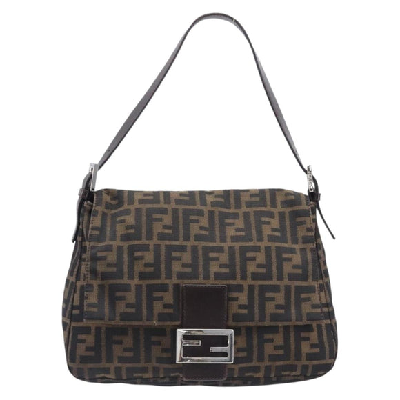 FENDI Zucca Canvas Mamma Baguette Shoulder Bag Brown Black Auth 207999A