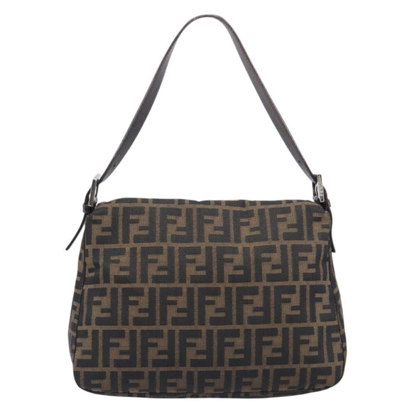 FENDI Zucca Canvas Mamma Baguette Shoulder Bag Brown Black Auth 207999A