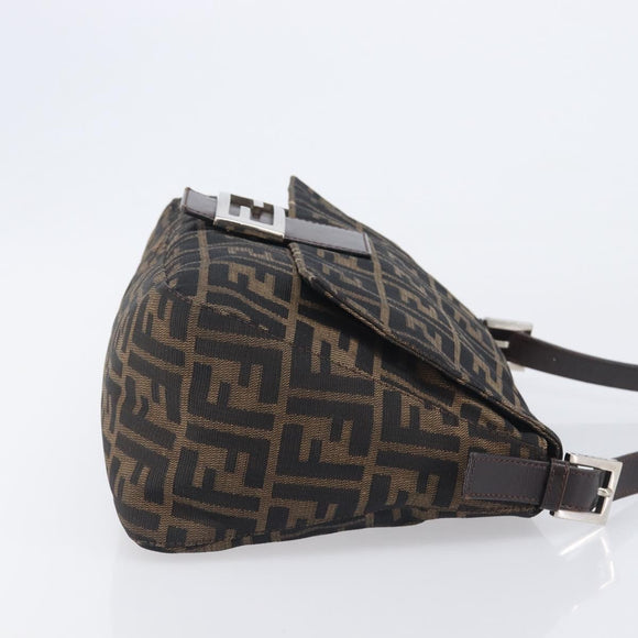 FENDI Zucca Canvas Mamma Baguette Shoulder Bag Brown Black Auth 207999A