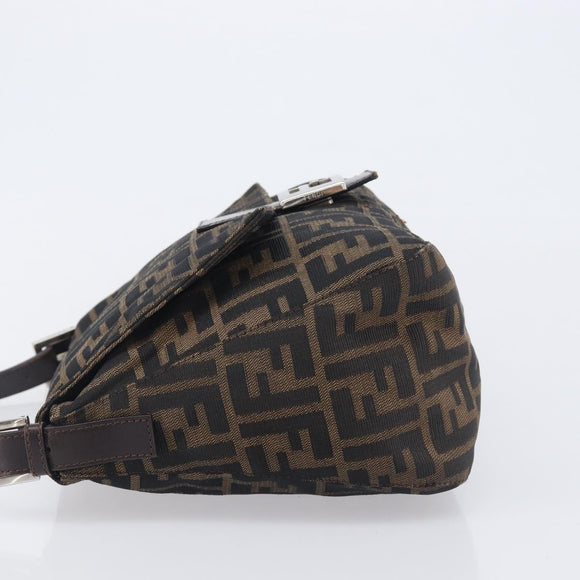 FENDI Zucca Canvas Mamma Baguette Shoulder Bag Brown Black Auth 207999A