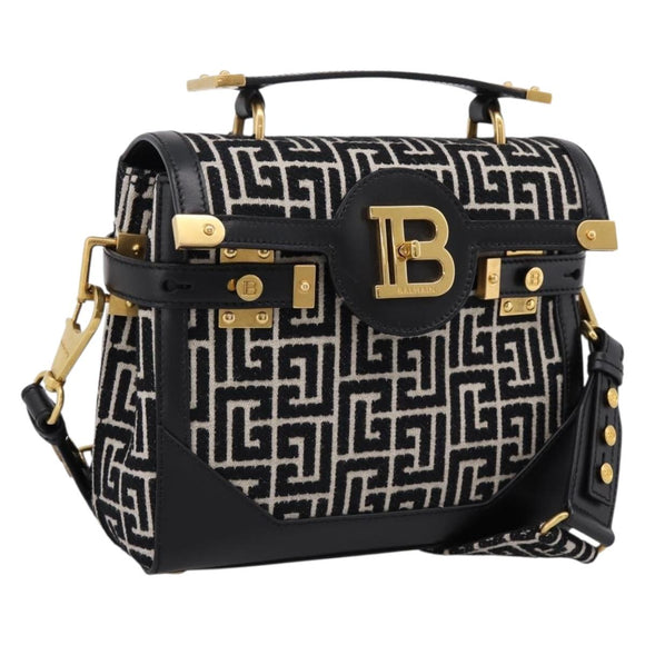 BALMAIN B-Buzz23 Hand Bag Canvas 2way Black Gold Auth 208002M