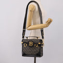 BALMAIN B-Buzz23 Hand Bag Canvas 2way Black Gold Auth 208002M-30
