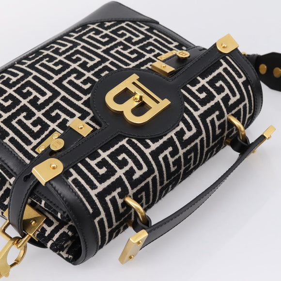 BALMAIN B-Buzz23 Hand Bag Canvas 2way Black Gold Auth 208002M