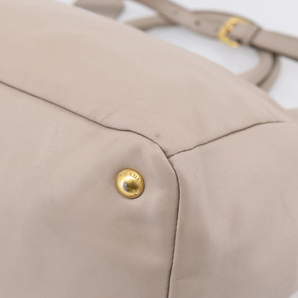 PRADA Tote Bag Leather 2way Gray Gold Auth 208003V