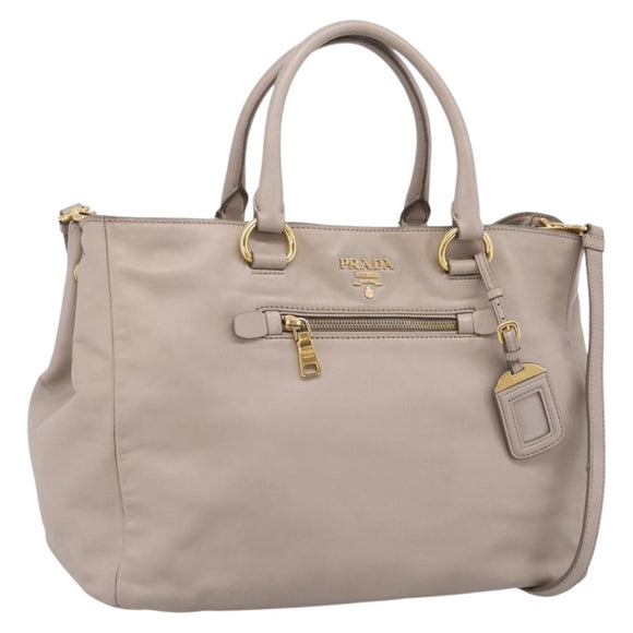 PRADA Tote Bag Leather 2way Gray Gold Auth 208003V