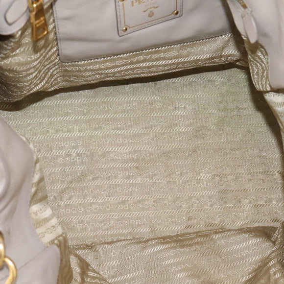PRADA Tote Bag Leather 2way Gray Gold Auth 208003V
