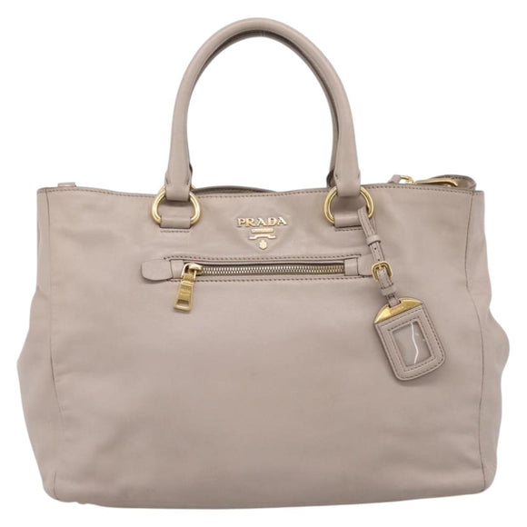 PRADA Tote Bag Leather 2way Gray Gold Auth 208003V