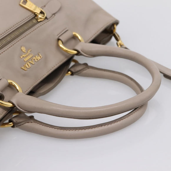 PRADA Tote Bag Leather 2way Gray Gold Auth 208003V