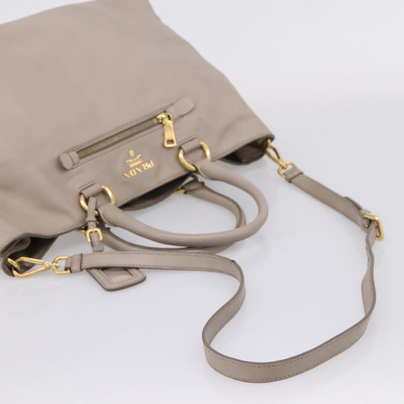 PRADA Tote Bag Leather 2way Gray Gold Auth 208003V