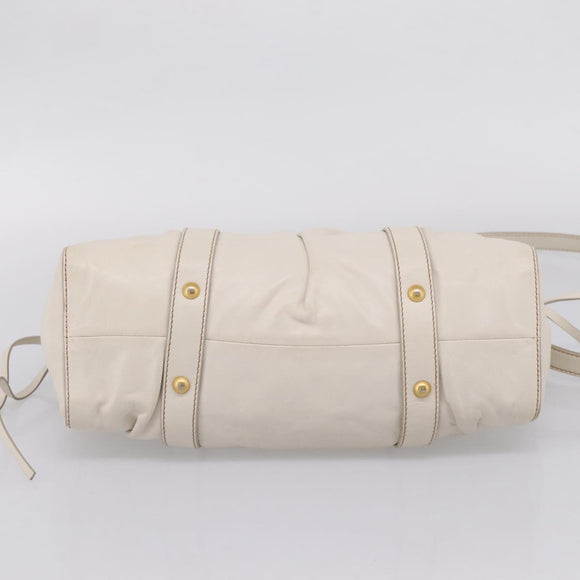 Miu Miu Hand Bag Vitellolux 2way White Gold Auth 208004M