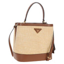 PRADA Panniers Hand Bag Raffia 2way Beige Gold Auth 208006M-1