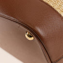 PRADA Panniers Hand Bag Raffia 2way Beige Gold Auth 208006M-15