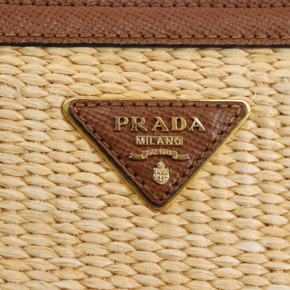PRADA Panniers Hand Bag Raffia 2way Beige Gold Auth 208006M