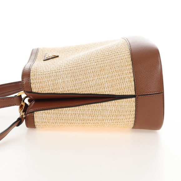 PRADA Panniers Hand Bag Raffia 2way Beige Gold Auth 208006M