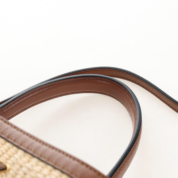 PRADA Panniers Hand Bag Raffia 2way Beige Gold Auth 208006M