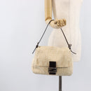 FENDI Zucca Canvas Mamma Baguette Shoulder Bag Ivory Silver Auth 208008V-25