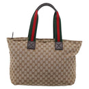 GUCCI GG Canvas Web Sherry Line Tote Bag Beige 155524 Auth 208012-3