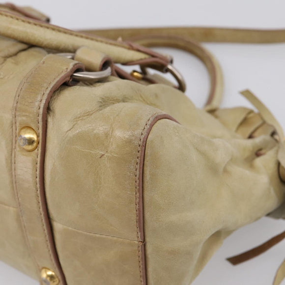 Miu Miu Hand Bag Vitellolux 2way Beige Gold Auth 208018A