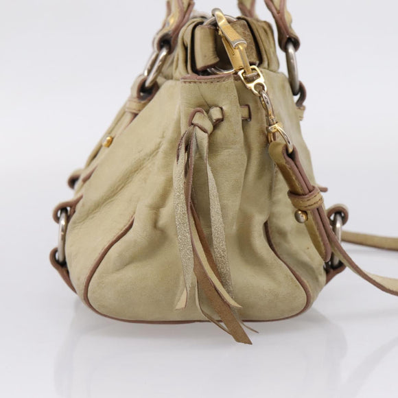 Miu Miu Hand Bag Vitellolux 2way Beige Gold Auth 208018A