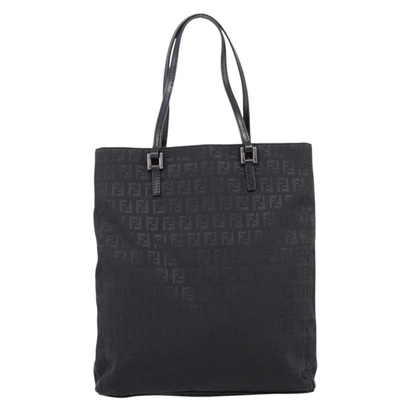 FENDI Zucchino Canvas Tote Bag Black Silver Auth 208019V