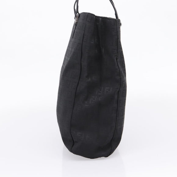 FENDI Zucchino Canvas Tote Bag Black Silver Auth 208019V