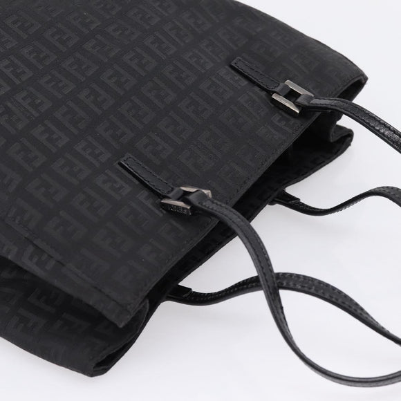 FENDI Zucchino Canvas Tote Bag Black Silver Auth 208019V