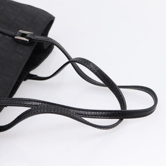 FENDI Zucchino Canvas Tote Bag Black Silver Auth 208019V
