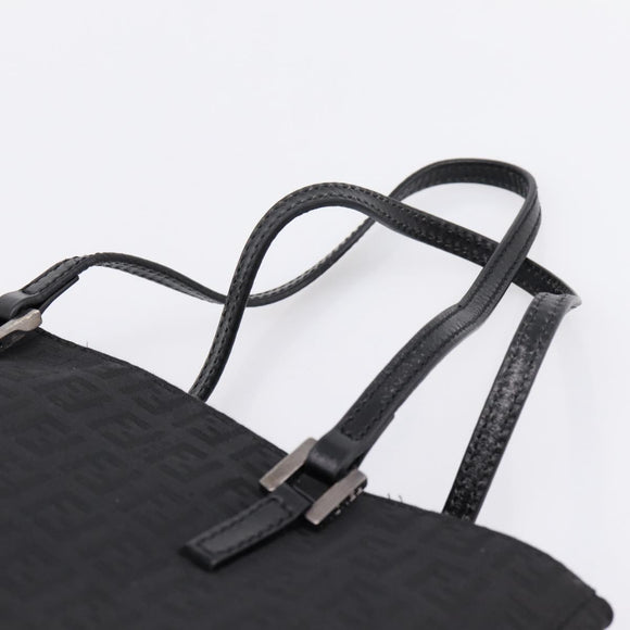 FENDI Zucchino Canvas Tote Bag Black Silver Auth 208019V