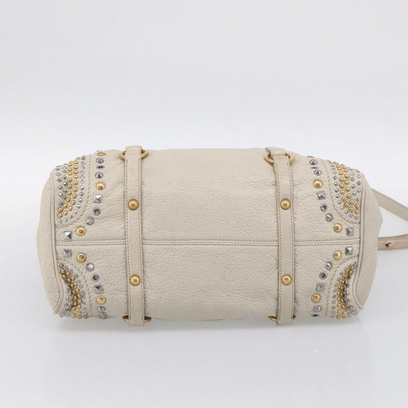 Miu Miu Hand Bag Leather 2way Ivory Gold Auth 208020A