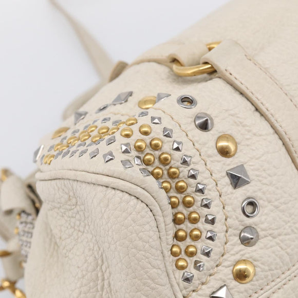 Miu Miu Hand Bag Leather 2way Ivory Gold Auth 208020A