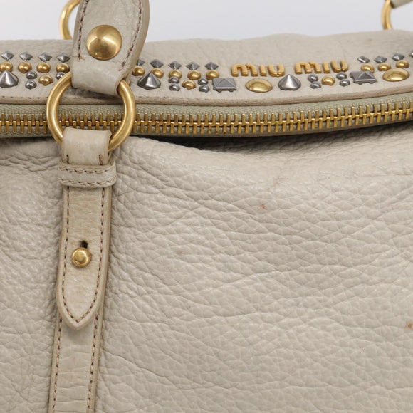 Miu Miu Hand Bag Leather 2way Ivory Gold Auth 208020A