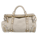Miu Miu Hand Bag Leather 2way Ivory Gold Auth 208020A-2