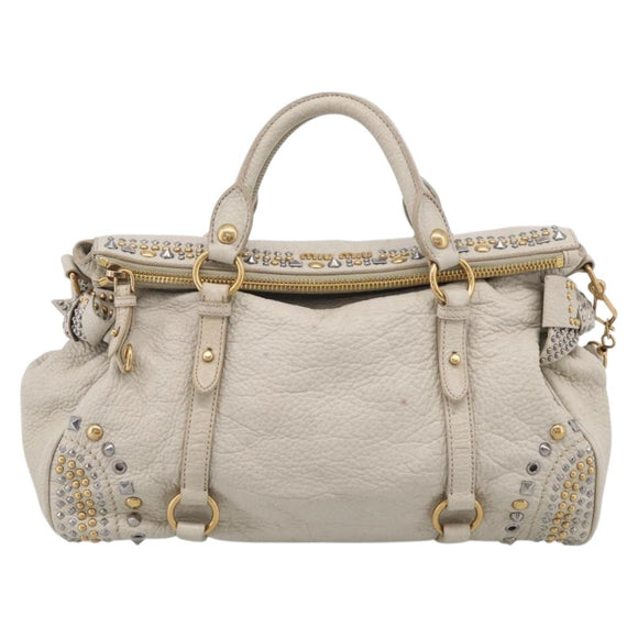 Miu Miu Hand Bag Leather 2way Ivory Gold Auth 208020A