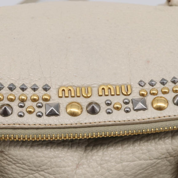 Miu Miu Hand Bag Leather 2way Ivory Gold Auth 208020A