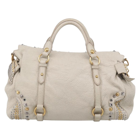 Miu Miu Hand Bag Leather 2way Ivory Gold Auth 208020A