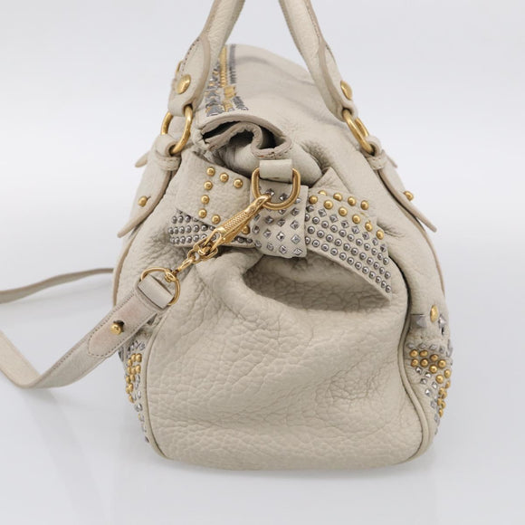 Miu Miu Hand Bag Leather 2way Ivory Gold Auth 208020A