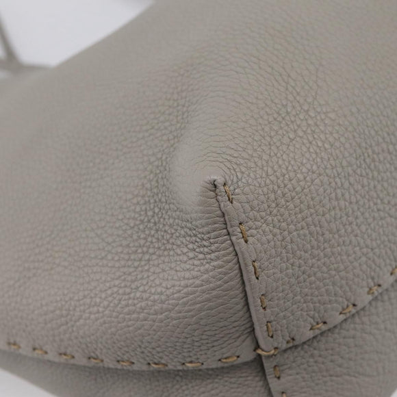 FENDI Celeria Carla Tote Bag Leather Gray Silver Auth 208022V