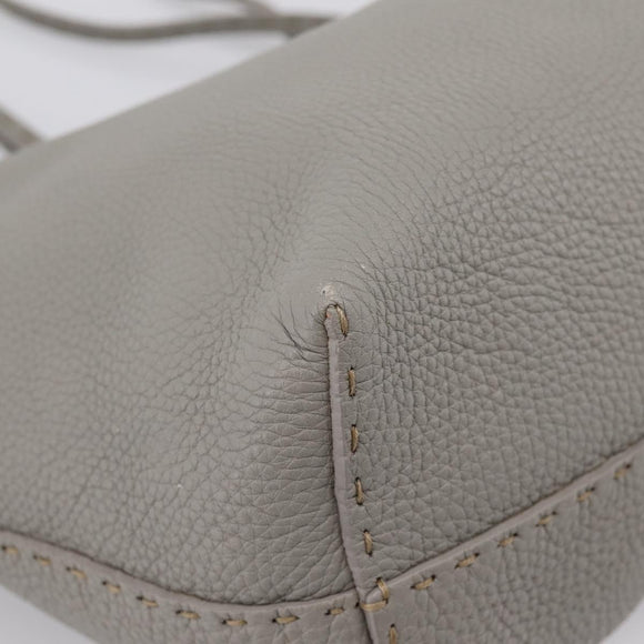 FENDI Celeria Carla Tote Bag Leather Gray Silver Auth 208022V