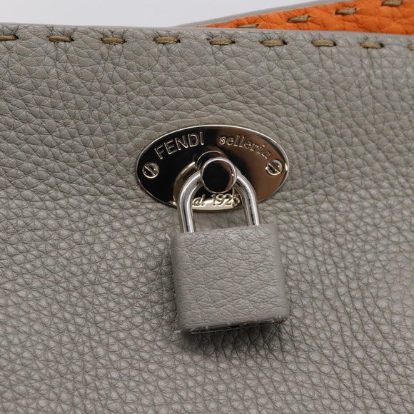 FENDI Celeria Carla Tote Bag Leather Gray Silver Auth 208022V