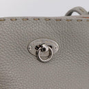 FENDI Celeria Carla Tote Bag Leather Gray Silver Auth 208022V-19