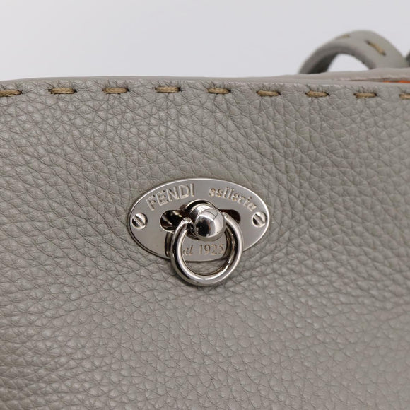 FENDI Celeria Carla Tote Bag Leather Gray Silver Auth 208022V