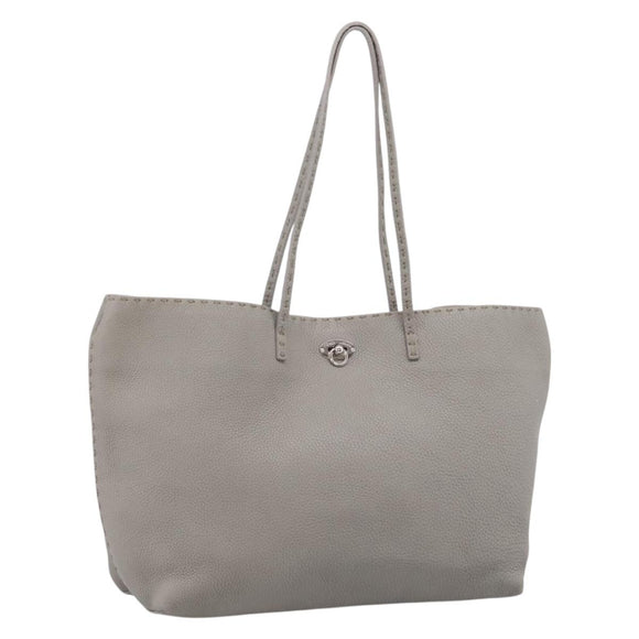 FENDI Celeria Carla Tote Bag Leather Gray Silver Auth 208022V
